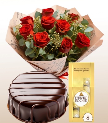 Chocolate Cake with Roses and Chocolate Box