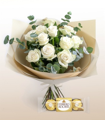 Chocolates Box and White Roses