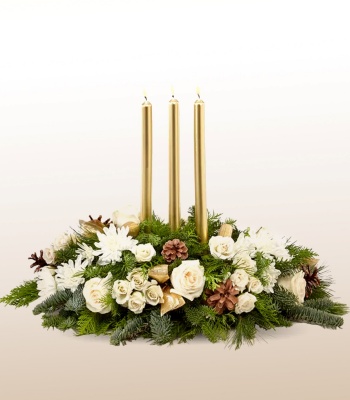 Christmas Centerpiece with White Candles