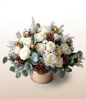 Christmas Flowers Arrangement - White Roses and Eucalyptus