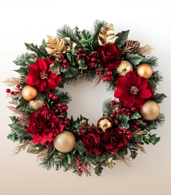 Christmas Wreath - Roses and Poinsettias