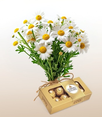 Daisy Flower Bouquet and Chocolates