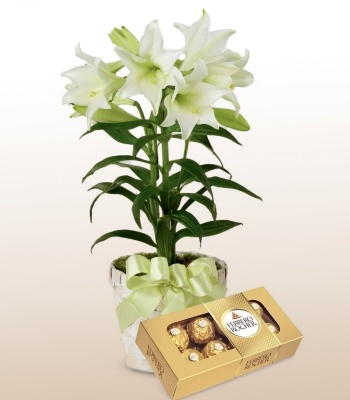 Ferrero Rocher Chocolate Box with White Lilies