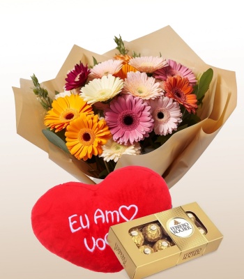 Mix Color Gerberas with Teddy and Chocolate