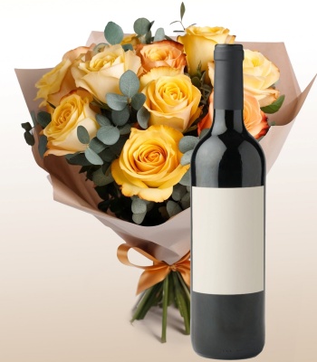 Wine and Dozen Yellow Roses