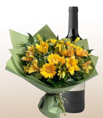 Wine and Yellow Gerbera Flower Bouquet