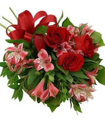 3 Red Roses with Pink Alstroemerias