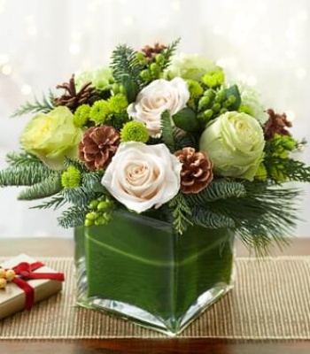 Christmas Flowers In Cube Vase