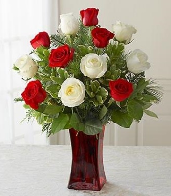 White And Red Roses - Long-Stemmed