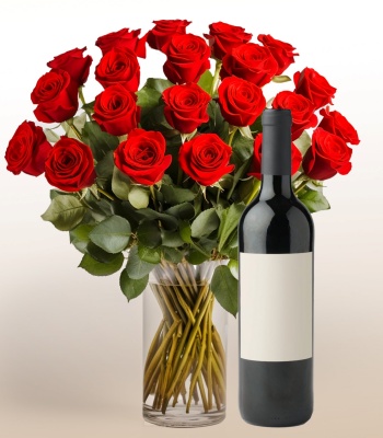 24 Red Rose Arrangement With Wine