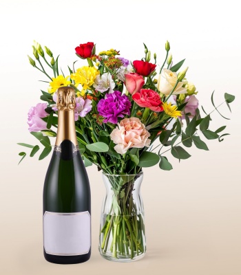 Assorted Flowers And Champagne Gift Combo