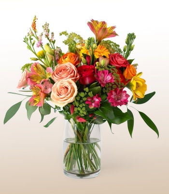 Alstroemeria And Roses In Vase