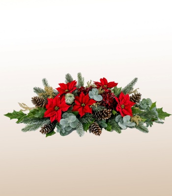 Christmas Table Centerpiece - Poinsettias and Pinecones