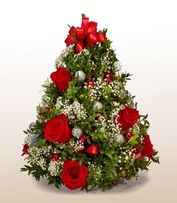 Christmas Tree - Red Roses and Baby's Breath