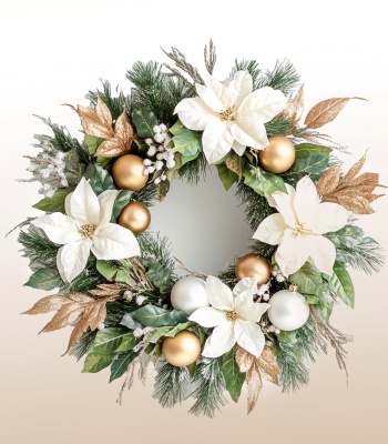 Christmas Wreath with White Poinsettias