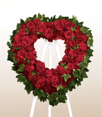 Heart Shape Funeral Wreath of Red Roses