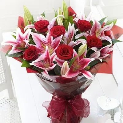 Red Rose & Pink Lily Bouquet