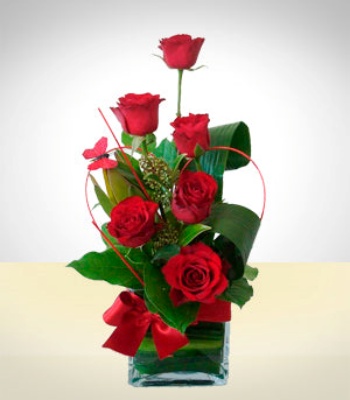 6 Red Roses In Glass Bowl