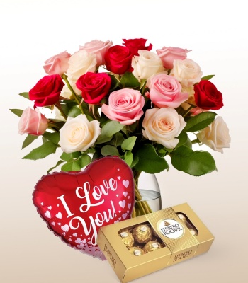 Assorted Roses With I Love You Balloon