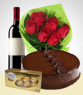 Chocolate Cake With Roses And Chocolate Box