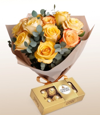 Dozen Yellow Roses With Ferrero Rocher Chocolate Box