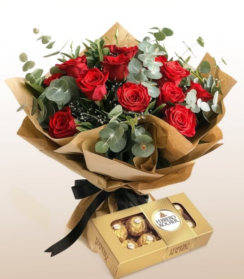 Red Rose Bouquet With Chocolate Box