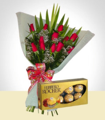 Red Roses And Ferrero Rocher Chocolate Box