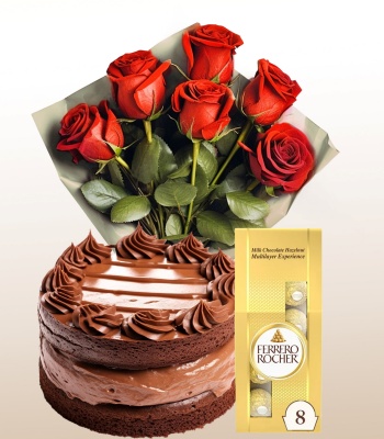 Roses With Chocolate And Cake