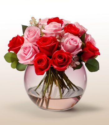 Roses Flower Arrangement In Glass Bowl