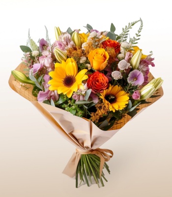 Sunflowers, Daisy And Lily Flower Bouquet