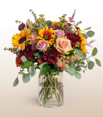 Sunflowers, Roses And Lily Arrangement