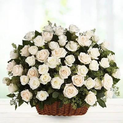 White Roses Basket - Premium Flowers