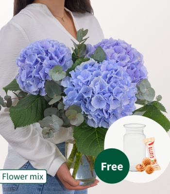 Blue Hydrangea Flowers with Eucalyptus