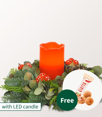 Christmas Flower Arrangement with Red LED Candle