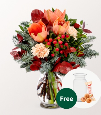 Flower Bouquet Salmon Amaryllis and Orange Hypericum