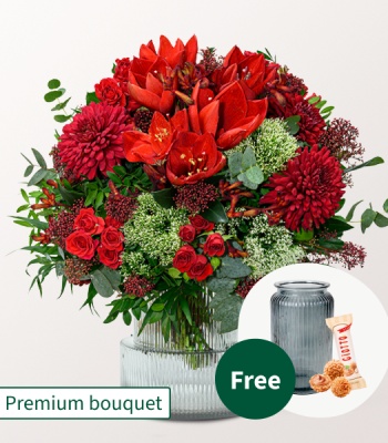 Premium Flower Bouquet with Vase - Festliche Bescherung