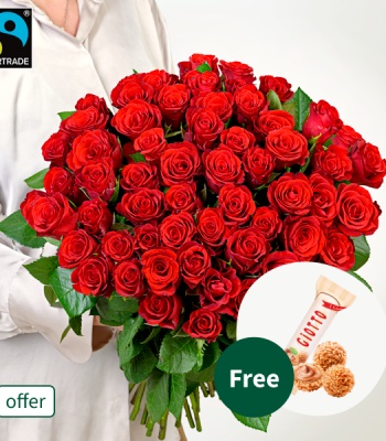 50 Red Roses with Ferrero Giotto