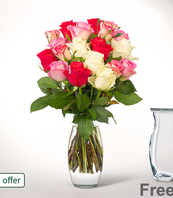 Assorted Roses in Vase - 17 Stems