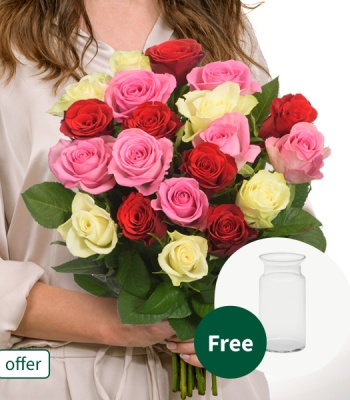 Assorted Roses in Vase - 20 Stems