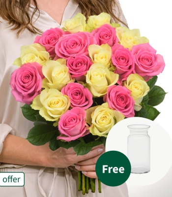 Assorted Roses with Vase - 40 Stems