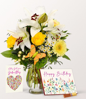 Birthday Flower Bouquet with Chocolate and Card