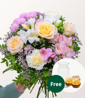 Flower Bouquet With Vase And Ferrero Rocher - Spring Greeting