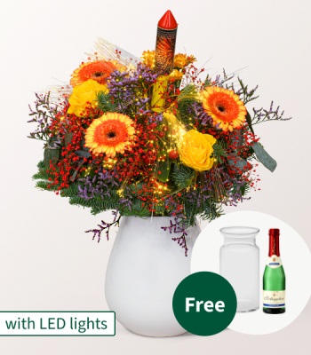 Flower Bouquet with Vase and Sparkling Wine