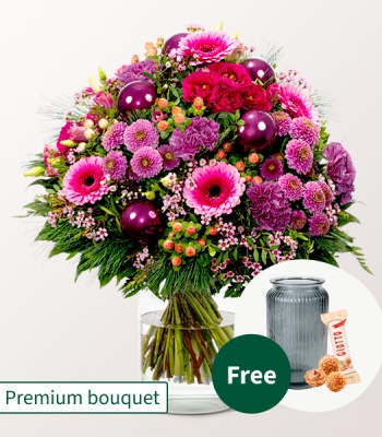 Flower Bouquet with Chocolates and Vase