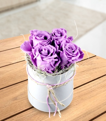 Lilac Roses in Hatbox - 4 Stems