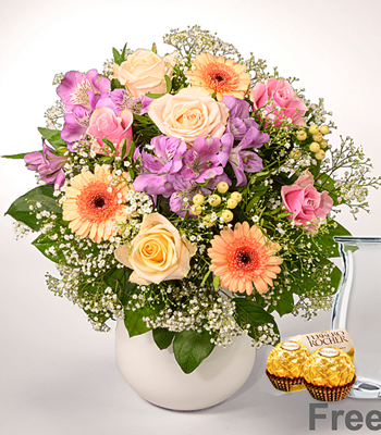 Mix Flower Arrangement with Vase and Chocolates