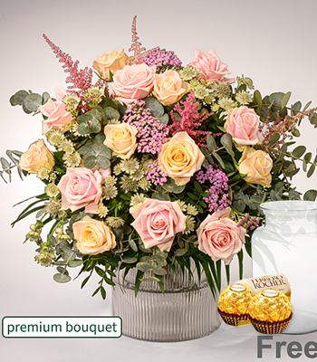 Mix Flower Bouquet in Premium Vase and Ferrero Rocher