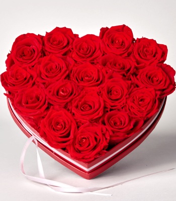 Red Roses in A Heart Shape Box - 18 Stems