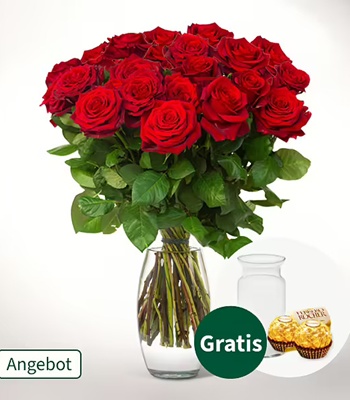 Red Roses in Vase - 17 Stems