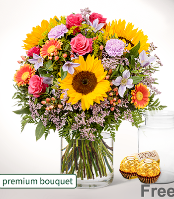 Sunflower Arrangement with Vase and Ferrero Rocher